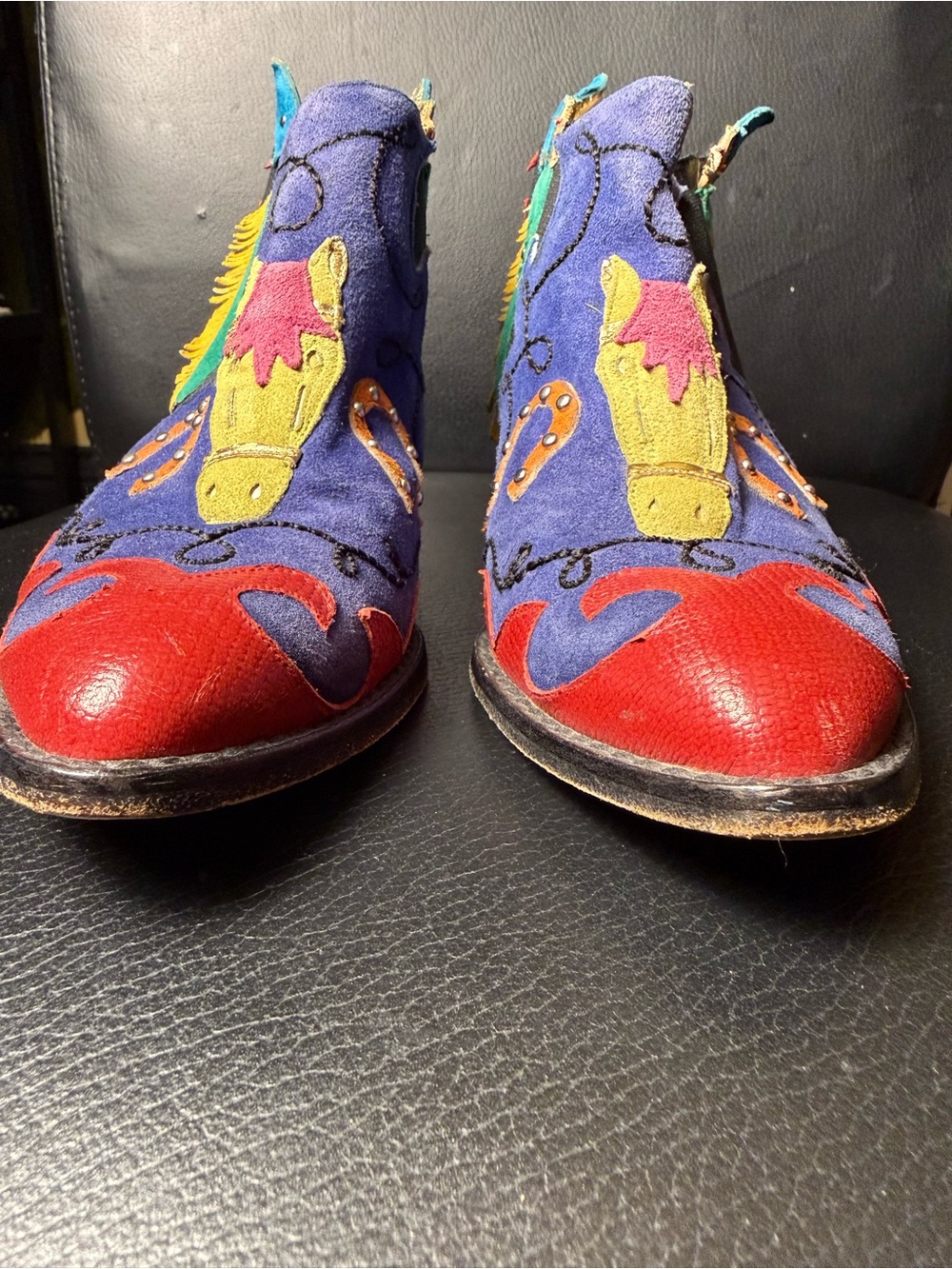 Vintage Zalo Western Cowgirl Boots Size 7M Colorful Leather Appliqué Spain 2" - Picture 3 of 16